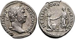 RÖMER RÖMISCHE KAISERZEIT. Hadrian, 117 - 138 n. Chr. Denar ø 19mm (3,52g). 130 - 133 n. Chr. Mzst. Rom. Vs.: HADRIANVS AVG COS III P P, Kopf mit Lorbeerkranz n. r. Rs.: RESTITVTORI HISPANIAE, Kaiser 