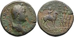 RÖMER RÖMISCHE KAISERZEIT. Hadrian, 117 - 138 n. Chr. AE Sesterz ø 33mm (25,50g). 130 - 138 n. Chr. Mzst. Rom. Vs.: HADRIANVS AVG COS III P P, drapierte Büste mit Lorbeerkranz n. r. Rs.: EXERCITVS / R