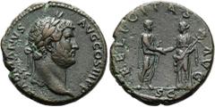RÖMER RÖMISCHE KAISERZEIT. Hadrian, 117 - 138 n. Chr. AE Dupondius oder As ø 26mm (11,15g). 130 - 138 n. Chr. Mzst. Rom. Vs.: HADRIANVS AVG COS III P P, Kopf mit Lorbeerkranz n. r. Rs.: FELICITAS AVG 
