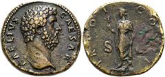 RÖMER RÖMISCHE KAISERZEIT. Aelius Caesar, 137 n. Chr. AE Sesterz ø 31mm (25,19g). Mzst. Rom. Vs.: L AELIVS CAESAR, Kopf n. r. Rs.: TR POT COS II / S - C, Spes mit Blüte schreitet ihr Gewand raffend n.