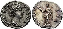 RÖMER RÖMISCHE KAISERZEIT. Diva Faustina maior, ab 140 n. Chr. Denar ø 18mm (3,20g). Nach 141 n. Chr. Mzst. Rom. Vs.: DIVA FAV-STINA, drapierte Büste n. r. Rs.: AVGV-STA, Ceres steht mit Fackel u. Zep