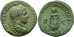 RÖMER RÖMISCHE KAISERZEIT. Caracalla, 197 - 217 n. Chr. AE Sesterz ø 30mm (21,77g). 215 n. Chr. Mzst. Rom. Vs.: M AVREL ANTONINVS PIVS AVG GERM, drapierte Panzerbüste mit Lorbeerkranz n. r. Rs.: P M T