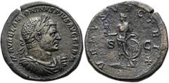 RÖMER RÖMISCHE KAISERZEIT. Caracalla, 197 - 217 n. Chr. AE Sesterz ø 33mm (26,84g). 216 n. Chr. Mzst. Rom. Vs.: M AVREL ANTONINVS PIVS AVG GERM, drapierte Büste mit Lorbeerkranz n. r. Rs.: VENVS VICTR