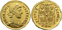 RÖMER RÖMISCHE KAISERZEIT. Gratian, 367 - 383 n. Chr. Solidus ø 21mm (4,52g). Mzst. in Norditalien. Vs.: D N GRATIANVS P F AVG, drapierte Panzerbüste mit Perlendiadem n. r. Rs.: VICTOR-IA AVGG / COM, 