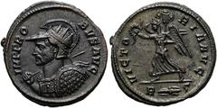 RÖMER RÖMISCHE KAISERZEIT. Probus, 276 - 282 n. Chr. Antoninian ø 22mm (4,07g). Mzst. Rom. Vs.: IMP PROB-VS AVG, behelmte Panzerbüste mit Strahlenkrone, Lanze u. Schild n. l. Rs.: VICTO-RIA AVG / R Bl