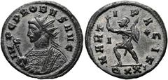 RÖMER RÖMISCHE KAISERZEIT. Probus, 276 - 282 n. Chr. Antoninian ø 22mm (3,44g). 279 n. Chr. Mzst. Ticinum. Vs.: IMP C PROB AVG, Konsularbüste mit Strahlenkrone u. Adlerzepter n. l. Rs.: MART-I PACIF /