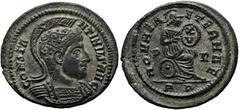 RÖMER RÖMISCHE KAISERZEIT. Constantin I., der Große, 307 - 337 n. Chr. AE Follis ø 21mm (3,14g). 318 - 319 n. Chr. Mzst. Rom. Vs.: CONSTA-NTINVS AVG, drapierte Panzerbüste mit Helm n. r. Rs.: ROMAE A-