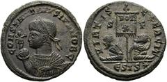 RÖMER RÖMISCHE KAISERZEIT. Constantin II. als Caesar, 317 - 337 n. Chr. AE Follis ø 19mm (3,04g). 320 n. Chr. Mzst. Siscia. Vs.: CONSTANTINVS IVN NOB C, drapierte Panzerbüste mit Lorbeerkranz mit Vikt