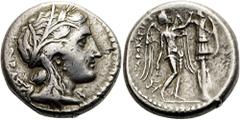 GRIECHEN SIZILIEN. SYRAKUS Agathokles, 317 - 289 v. Chr. Tetradrachme ø 26mm (15,37g). 304 - 289 v. Chr. Vs.: Kopf der Persephone n. r. Rs.: ΑΓΑΘΟΚΛΕΙΟΣ, Nike n. r. errichtet Tropaion, l. Triskeles. I