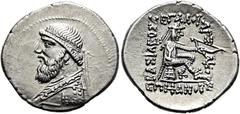 GRIECHEN PARTHER. ARSAKIDEN Mithradates II., 121 - 91 v. Chr. Drachme ø 20mm (3,67g). 120/19 - 109 v. Chr. Mzst. Ekbatana. Vs.: Drapierte Büste mit Diadem, Torques u. längerem Bart n. l. Rs.: ΒΑΣΙΛΕΩΣ
