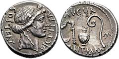 ROMER RÖMISCHE REPUBLIK. RÖMISCHE REPUBLIK NACH 211 V. CHR. C. Iulius Caesar, 46 v. Chr. Denar ø 18mm (3,99g). Mzst. auf Sizilien? Vs.: DICT ITER - COS TERT, Kopf der Ceres mit Ährenkranz n. r. Rs.: A