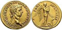 ROMER RÖMISCHE KAISERZEIT. Claudius, 41 - 54 n. Chr. Aureus ø 20mm (7,80g). 46 - 47 n. Chr. Mzst. Rom. Vs.: TI CLAVD CAESAR AVG P M TR P VI IMP XI, Kopf mit Lorbeerkranz n. r. Rs.: PACI AVGVSTAE, gefl