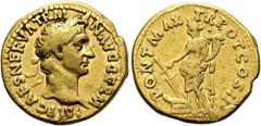 ROMER RÖMISCHE KAISERZEIT. Trajan, 98 - 117 n. Chr. Aureus ø 19mm (7,31g). Februar 98 - Herbst 99 n. Chr. Mzst. Rom. Vs.: IMP CAES NERVA TRAI-AN AVG GERM, Kopf mit Lorbeerkranz n. r. Rs.: PONT MAX TR 