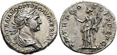 ROMER RÖMISCHE KAISERZEIT. Trajan, 98 - 117 n. Chr. Denar ø 19mm (3,42g). Winter 114 - Anfang 116 n. Chr. Mzst. Rom. Vs.: IMP CAES NER TRAIANO OPTIMO AVG GER DAC, drapierte Büste mit Lorbeerkranz n. r