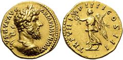 ROMER RÖMISCHE KAISERZEIT. Lucius Verus, 161 - 169 n. Chr. Aureus ø 20mm (7,18g). 167 n. Chr. Mzst. Rom. Vs.: L VERVS AVG ARM PARTH MAX, Panzerbüste mit Lorbeerkranz u. Paludament auf l. Schulter n. r