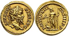 ROMER RÖMISCHE KAISERZEIT. Septimius Severus, 193 - 211 n. Chr. Aureus ø 20mm (7,19g). 205 n. Chr. Mzst. Rom. Vs.: SEVERVS PIVS AVG, Kopf mit Lorbeerkranz n. r. Rs.: P M TR P XIII COS III P P, Jupiter