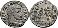 ROMER RÖMISCHE KAISERZEIT. Maxentius, 306 - 312 n. Chr. AE Follis ø 24mm (6,69g). 309 - 312 n. Chr. Mzst. Ostia. Vs.: IMP C MAXENTIVS P F AVG, Kopf mit Lorbeerkranz n. r. Rs.: AETE-RNITAS AVG N / M OS