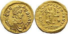 ROMER RÖMISCHE KAISERZEIT. Zeno, 474 - 491 n. Chr. Tremissis ø 14mm (1,50g). Mzst. Konstantinopel. Vs.: D N ZENO PERP AVG, drapierte Panzerbüste mit Perlendiadem n. r. Rs.: VICTORIA AVGVSTORVM / CONOB