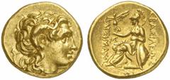 GRIECHEN . THRAKISCHE KÖNIGE UND DYNASTEN Lysimachos, 305 - 281 v. Chr. Stater (8,45g) Mzst. Unbestimmt. Vs.: Kopf Alexanders des Großen mit Diadem und Ammonshorn n. r. Rs.: BASILEWS LUSIMACOU, Athena