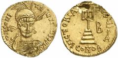 BYZANZ . Constantinus IV. Pogonatus, 668 - 685 n. Chr. Solidus (4,16g). 681 - 685 n. Chr. Mzst. in Italien. Vs.: d N CONS-TA-NTINVS PP AV, frontale Panzerbüste, Kopf leicht n. r., mit Helm, Perlendiad