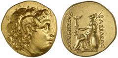 GRIECHEN . THRAKISCHE KÖNIGE UND DYNASTEN Lysimachos, 305 - 281 v. Chr. Stater (8,50g). Um 260 - 230 v. Chr. Mzst. Kalchedon (?). Vs.: Kopf Alexanders d. Gr. mit Diadem und Ammonshorn n. r. Rs.: BASIL