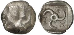 GRIECHEN . LYKIEN Mithrapata 1/6 Stater (1,26g). 390 / 370 v. Chr. Mzst. unbestimmt Vs.: Frontaler Löwenskalp. Rs.: "mith", Triskeles in vertieftem Quadrat. Vismara II 195; Olcay - Morkholm ­ . Schöne