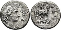 RÖMER RÖMISCHE REPUBLIK. RÖMISCHE REPUBLIK NACH 211 V. CHR. Mn. Aemilius Lepidus, 114 oder 113 v. Chr. Denar ø 18mm (3,36g). Mzst. Rom. Vs.: ROMA, drapierte Büste der Roma(?) mit Stephane u. Lorbeerkr