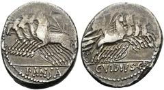 RÖMER RÖMISCHE REPUBLIK. RÖMISCHE REPUBLIK NACH 211 V. CHR. C. Vibius Pansa, 90 v. Chr. Denar ø 19mm (3,68g). Mzst. Rom. Vs.: PANSA, Minerva mit Speer u. Tropaeum fährt in Quadriga n. l. Rs.: C VIBIVS