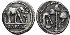RÖMER RÖMISCHE REPUBLIK. RÖMISCHE REPUBLIK NACH 211 V. CHR. C. Iulius Caesar, 49 - 48 v. Chr. Denar ø 17mm (3,83g). Mzst. in Gallia Narbonensis oder Hispania citerior. Vs.: CAESAR, Elefant n. r. tramp