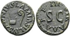 RÖMER RÖMISCHE KAISERZEIT. Augustus, 27 v. Chr. - 14 n. Chr. AE Quadrans ø 17mm (2,96g). 9 v. Chr. Mzst. Rom. Münzmeister Lamia, Silius und Annius. Vs.: LAMIA SILIVS ANNIVS, Simpulum u. Lituus. Rs.: I