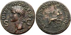 RÖMER RÖMISCHE KAISERZEIT. Divus Augustus, ab 14 n. Chr. AE Dupondius ø 30mm (15,92g). Geprägt unter Caligula, 40 - 41 n. Chr. Mzst. Rom. Vs.: DIVVS AVGVSTVS / S - C, Kopf mit Strahlenkrone n. l. Rs.: