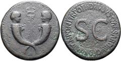 RÖMER RÖMISCHE KAISERZEIT. Drusus minor, 15 v. Chr. - 23 n. Chr. AE Sesterz ø 35mm (25,37g). Geprägt unter Tiberius, 21 - 22 n. Chr. Mzst. Rom. Vs.: Zwei gekreuzte Füllhörner mit Knabenporträts von Ti