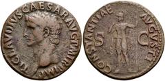 RÖMER RÖMISCHE KAISERZEIT. Claudius, 41 - 54 n. Chr. AE Dupondius ø 28mm (10,31g). 41 - 50 n. Chr. Mzst. Rom. Vs.: TI CLAVDIVS CAESAR AVG P M TR P IMP, Kopf n. l. Rs.: CONSTANTIAE AVGVSTI / S - C, beh