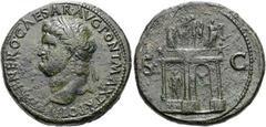 RÖMER RÖMISCHE KAISERZEIT. Nero, 54 - 68 n. Chr. AE Sesterz ø 36mm (27,24g). ca. 65 n. Chr. Mzst. Lugdunum. Vs.: NERO CLAVD CAESAR AVG GER P M TR P IMP P P, Kopf mit Lorbeerkranz n. l. Rs.: S - C, Tri