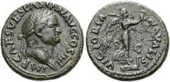 RÖMER RÖMISCHE KAISERZEIT. Vespasian, 69 - 79 n. Chr. AE As ø 26mm (10,97g). 71 n. Chr. Mzst. Rom. Vs.: IMP CAES VESPASIAN AVG COS IIII, Kopf mit Lorbeerkranz n. r. Rs.: VICTORIA NAVALIS / S - C, Vikt