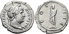 RÖMER RÖMISCHE KAISERZEIT. Hadrian, 117 - 138 n. Chr. Denar ø 20mm (2,95g). 126 - 127 n. Chr. Mzst. Rom. Vs.: HADRIANVS AVGVSTVS, Kopf mit Lorbeerkranz u. Gewand auf l. Schulter n. r. Rs.: COS III, Pu