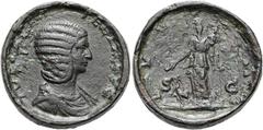 RÖMER RÖMISCHE KAISERZEIT. Iulia Domna, 193 - 217 n. Chr. AE Umgearbeiteter Sesterz, sog. Protokontorniat ø 30mm (22,11g). Geprägt unter Caracalla, 211 - 217 n. Chr. Mzst. Rom. Vs.: IVLIA PIA FELIX AV