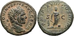 RÖMER RÖMISCHE KAISERZEIT. Caracalla, 197 - 217 n. Chr. AE As ø 26mm (10,97g). 215 n. Chr. Mzst. Rom. Vs.: ANTONINVS PIVS AVG GERM, Kopf mit Lorbeerkranz n. r. Rs.: P M TR P XVIII COS IIII P P / S - C