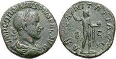 RÖMER RÖMISCHE KAISERZEIT. Gordian III., 238 - 244 n. Chr. AE Sesterz ø 30mm (17,60g). 241 - 244 n. Chr. Mzst. Rom. Vs.: IMP GORDIANVS PIVS FEL AVG, drapierte Panzerbüste mit Lorbeerkranz n. r. Rs.: A