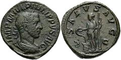 RÖMER RÖMISCHE KAISERZEIT. Philipp I. Arabs, 244 - 249 n. Chr. AE Sesterz ø 31mm (22,24g). Mzst. Rom. Vs.: IMP M IVL PHILIPPVS AVG, drapierte Panzerbüste mit Lorbeerkranz n. r. Rs.: SALVS AVG / S - C,