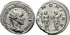RÖMER RÖMISCHE KAISERZEIT. Traianus Decius, 249 - 251 n. Chr. Antoninian ø 22mm (3,64g). Mzst. Rom. Vs.: IMP C M Q TRAIANVS DECIVS AVG, drapierte Panzerbüste mit Strahlenkrone n. r. Rs.: PANNONIAE, di
