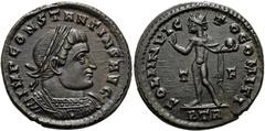 RÖMER RÖMISCHE KAISERZEIT. Constantin I., der Große, 307 - 337 n. Chr. AE Follis ø 20mm (3,44g). 316 n. Chr. Mzst. Treveris. Vs.: IMP CONSTANTINVS AVG, Panzerbüste mit Lorbeerkranz n. r. Rs.: SOLI INV