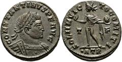 RÖMER RÖMISCHE KAISERZEIT. Constantin I., der Große, 307 - 337 n. Chr. AE Follis ø 20mm (3,76g). 317 n. Chr. Mzst. Treveris. Vs.: CONSTANTINVS P F AVG, Panzerbüste mit Lorbeerkranz n. r. Rs.: SOLI INV