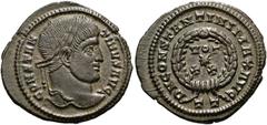 RÖMER RÖMISCHE KAISERZEIT. Constantin I., der Große, 307 - 337 n. Chr. AE Follis ø 21mm (3,42g). 320 n. Chr. Mzst. Ticinum. Vs.: CONSTAN-TINVS AVG, Kopf mit Lorbeerkranz n. r. Rs.: D N CONSTANTINI MAX