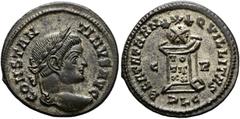 RÖMER RÖMISCHE KAISERZEIT. Constantin I., der Große, 307 - 337 n. Chr. AE Follis ø 20mm (3,25g). 322 - 323 n. Chr. Mzst. Lugdunum. Vs.: CONSTANT-INVS AVG, Kopf mit Lorbeerkranz n. r. Rs.: BEATA TRAN-Q