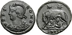 RÖMER RÖMISCHE KAISERZEIT. Stadtprägung aus der Zeit Constantin I. AE Follis ø 19mm (2,21g). 330 - 333 n. Chr. Mzst. Thessaloniki. Vs.: VRBS ROMA, drapierte Büste der Roma mit Helm n. l. Rs.: SMTSE, L