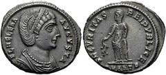 RÖMER RÖMISCHE KAISERZEIT. Helena, 306 - 329 n. Chr. AE Follis ø 20mm (2,72g). 327 - 328 n. Chr. Mzst. Antiochia. Vs.: FL HELENA AVGVSTA, drapierte Büste mit Perlendiadem u. Halskette n. r. Rs.: SECVR