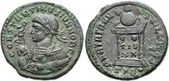 RÖMER RÖMISCHE KAISERZEIT. Constantin II. als Caesar, 317 - 337 n. Chr. AE Follis ø 19mm (3,34g). 322 - 323 n. Chr. Mzst. Trier. Vs.: CONSTANTINVS IVN NOB C, drapierte Panzerbüste mit Lorbeerkranz, Vi