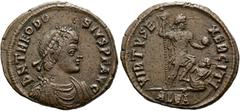 RÖMER RÖMISCHE KAISERZEIT. Theodosius I., 379 - 395 n. Chr. AE ø 25mm (5,92g). 383 - 388 n. Chr. Mzst. Alexandria. Vs.: D N THEODO-SIVS P F AVG, drapierte Panzerbüste mit Perlendiadem n. r. Rs.: VIRTU