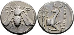 GRIECHEN IONIEN. EPHESOS. Stater ø 24mm (15.24g). 370 - 360 v. Chr. Magistrat Menoitios. Vs.: Ε-Φ, Biene. Rs.: ΜΕΝΟΙΤΙΟΣ, Hirschprotome mit umgewandtem Kopf n. r., dahinter Palme. Pixodarus Hoard, in: